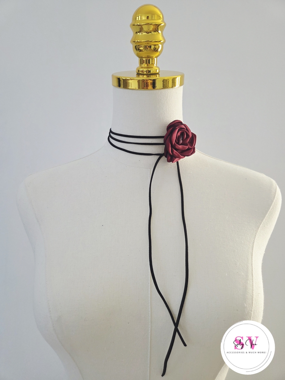 Burgundy rose choker with string tie